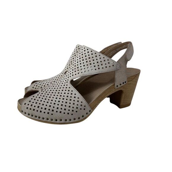Dansko Teagan Womens Beige Perforated Leather Heeled Sandals SZ 40 EU/ 9.5-10 US - Picture 10 of 16